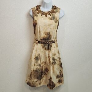 Worth New York Wooden Beaded Watercolor Cream & Tan Dress Size: 0